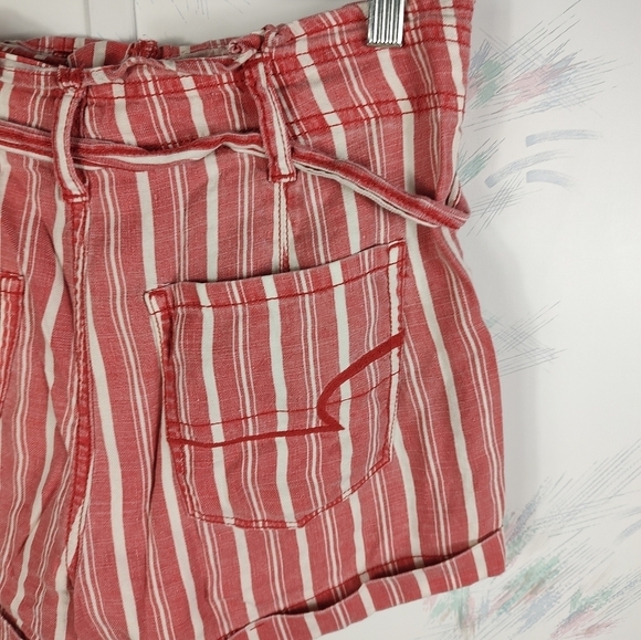 American Eagle Red Striped Linen Shorts Belted - Picture 7 of 10